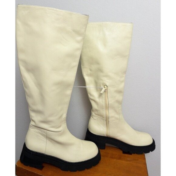 NEW By FAR Russel Lamb Leather Knee High Boots 40 Ivory Chunky Lug 10 Platform - Picture 12 of 13